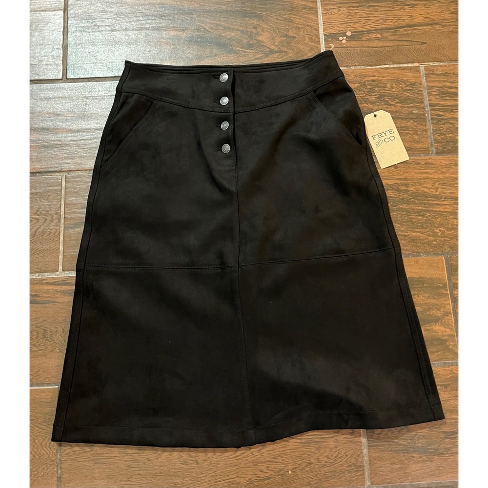 Frye and Co Black Faux Suede Button Front Midi Skirt NWT 110041579 Size Medium